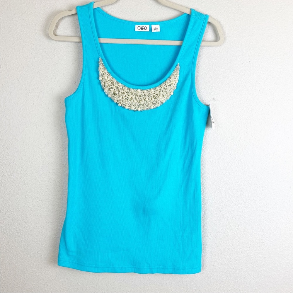 💕Cato Pearl Beaded embellished Tank Aqua Size M